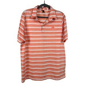 Adidas Coral and White Striped Golf Polo